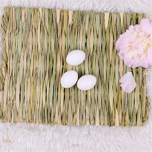 Grass Mat Woven Bed Mat for Small Animals, Bunny Bedding Nest Chew Toy for Guinea Pig, Rabbit, Hamster (Pack of 3)