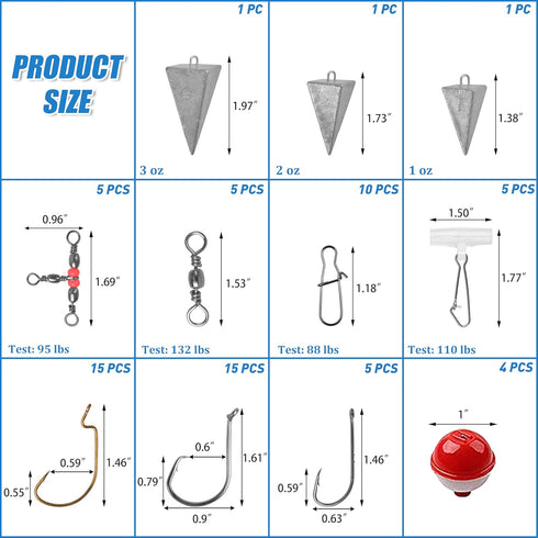 Saltwater Fishing Gear, 131pcs Surf Fishing Tackle Kit with Lures, Rigs, Sinker, Hooks, Accessories