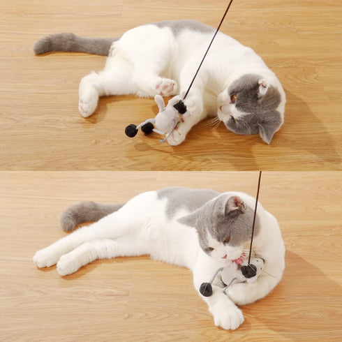 PAZ'S GIFT Cat Wand Toy, Cute Mouse Tease Interactive Indoor Toy for Cats, Fun Kitten Play with Chase Movement