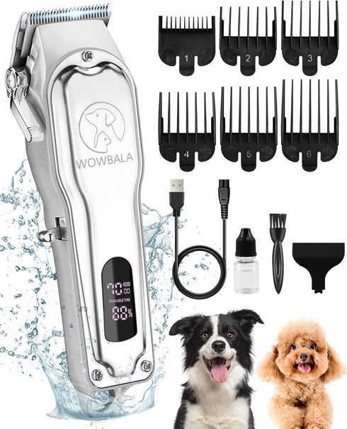Dog Grooming Clippers Kit for Thick Heavy Coats - Cordless, Low Noise Electric Trimmer, Professional Pet Hair Shaver
