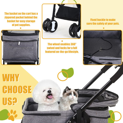 NChanmar 3-in-1 4 Dog Stroller Folding Dog Stroller for Medium Small Dogs Pet Stroller Cat Stroller Wheels