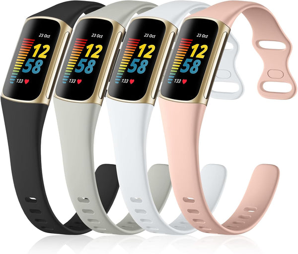 GEAK 4 Pack Slim Band, Compatible with Fitbit Charge 5/Charge 6, Soft Silicone Sport Replacement Wristbands