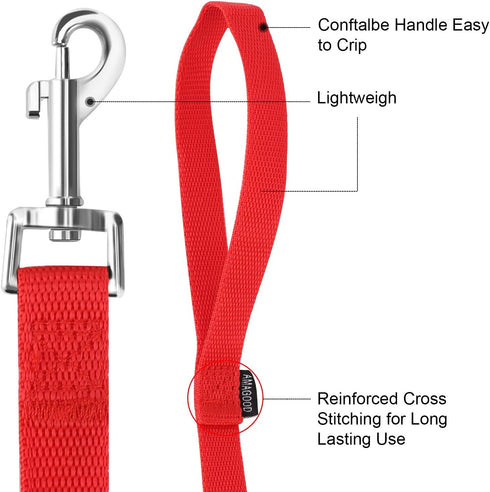 AMAGOOD 6 FT Puppy/Dog Leash, Strong and Durable with Easy to Use Collar Hook (Red, Pack of 1)