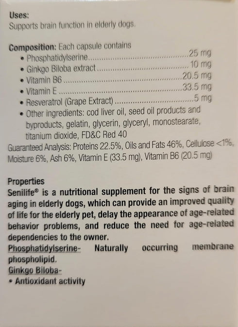 Ceva D59010B 30 SEGMINISMART Animal Health Senilife Nutritional Supplement for Elderly Dogs- capsules/ box