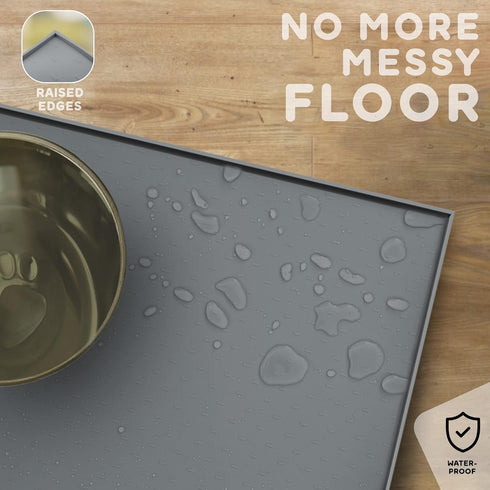 Dog Food Mat with Raised Edges, Waterproof Silicone Pet Food Mat for Food and Water, Easy Clean