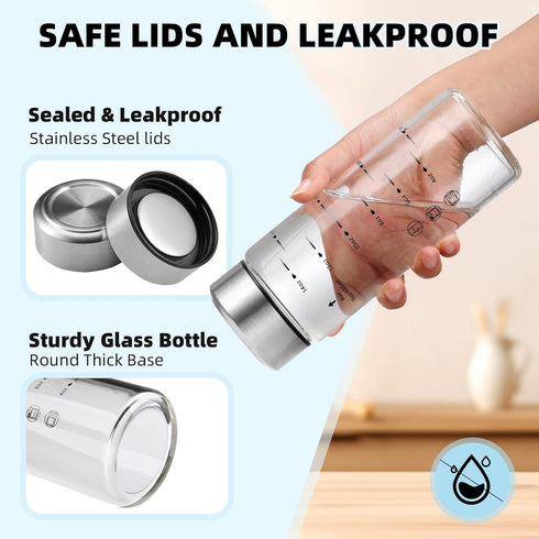 4 Pack 16 oz Glass Juice Bottles - Wide Mouth Glass Water Bottles with Lids - Borosilicate,Stainless Steel Lids