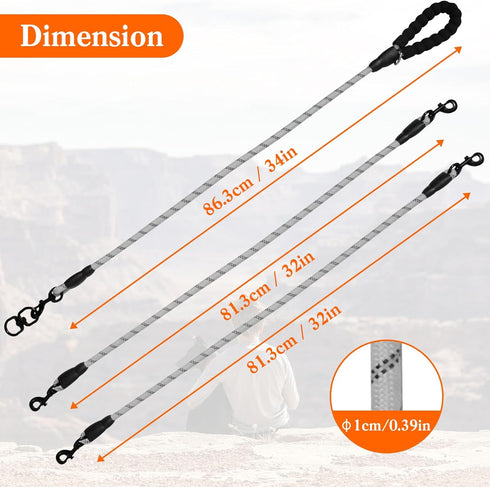 Six Dog Leash, 6 Way Leash for Dogs, 360 Swivel No Tangle Walking Leash with Reflective for 6 Dogs (Grey)