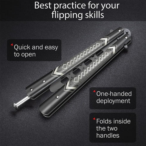 GOOD WORKER Butterfly Trainer, Practice Balisong Butterfly Knife, NOT Sharp Blade, Black Dull Trick