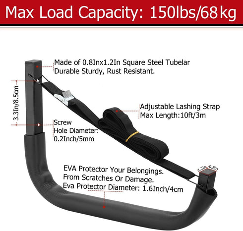 Kayak Storage Hooks, Heavy Duty Wall Mount Garage Hangers for Canoes or Paddleboards