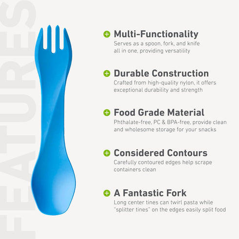 humangear GoBites Uno, Portable & Convertible Travel Camping Utensils, Multi-Functional Spork, Light Blue