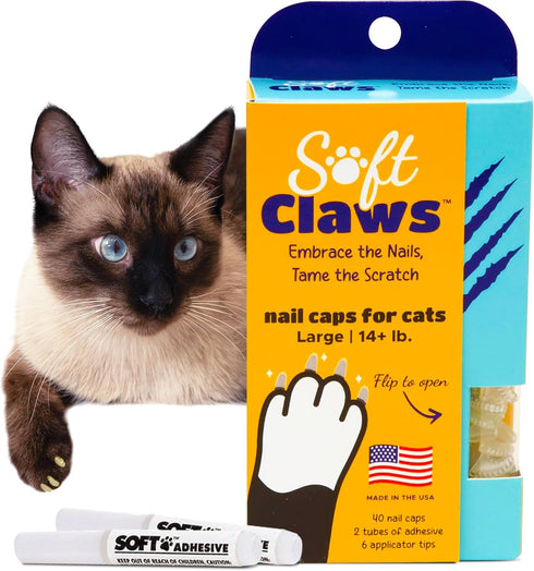 Soft Claws Cat Nail Caps for Large Cats, 40 Caps, Clear - Veterinarian-Developed, Non-Toxic
