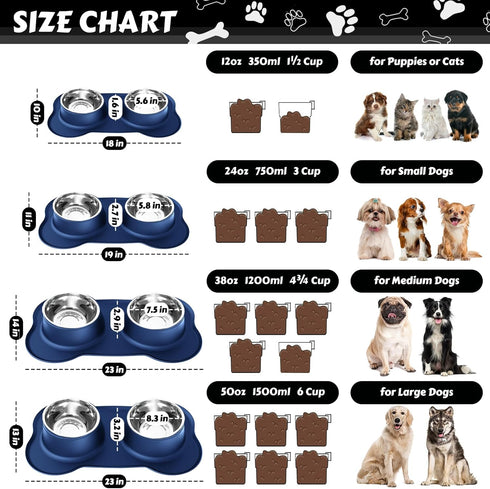AsFrost Dog Food Bowls, Stainless Steel Set with Non-Slip Silicone Mat, Dog Dishes for Small Medium Dogs, Blue