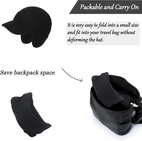 Winter Hats for Men - Fuzzy Fleece Lined Beanie with Ear Flaps and Visor Brim for Outdoor Warmth