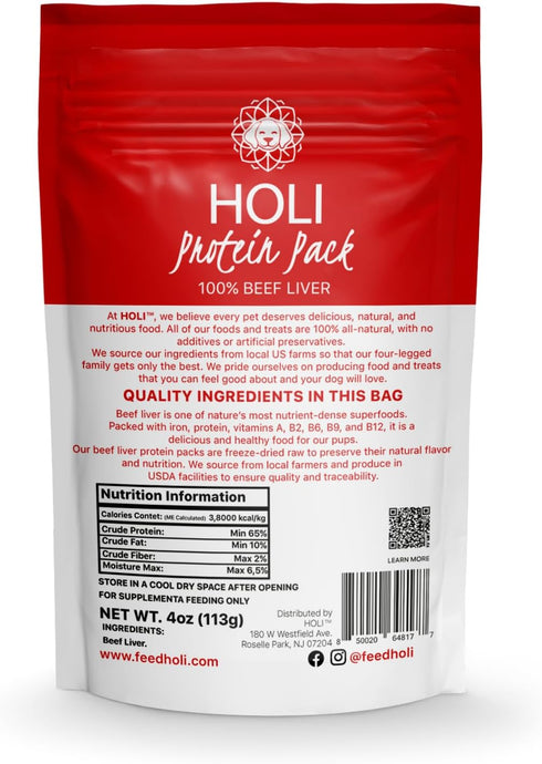 HOLI Beef Liver Dog Food Topper - 4oz, Single Ingredient, Human-Grade Freeze Dried Protein and Flavor Enhancer