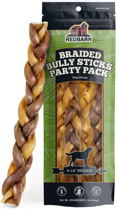 Redbarn Pet Products All Natural 8"-12" Braided Bully Sticks for Medium &