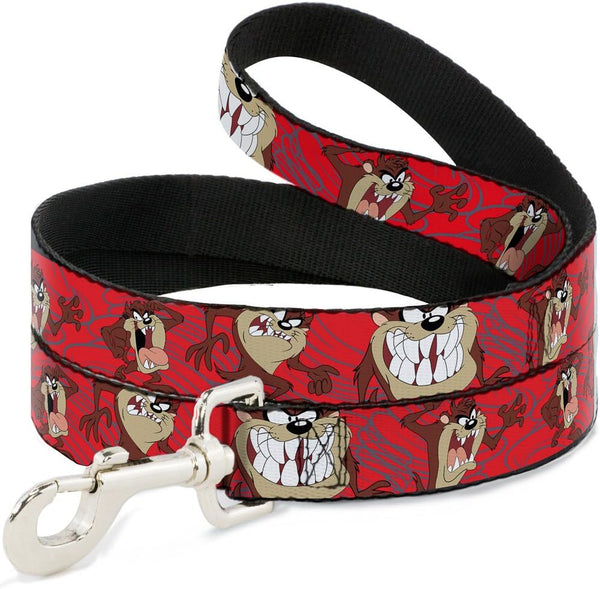 Buckle-Down Pet Leash - Tasmanian Devil Expressions Red Swirl - 4 Feet Long - 1/2" Wide