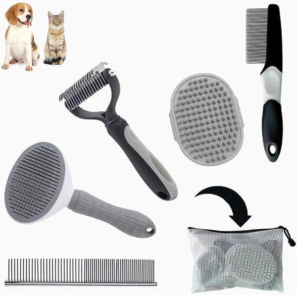 5PCS Grooming Kit for Dog,Puppy- Deshedding & Slicker Brush for Short-Haired Pets,