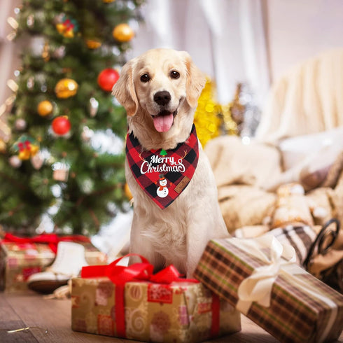 Malier 2-Pack Christmas Dog Bandanas, Classic Buffalo Plaid Triangle Bibs for Small to Large Dogs & Cats