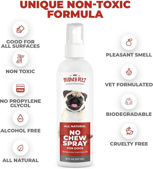 Mighty Petz No Chew Spray for Dogs, 8oz. Bitter Apple Dog Repellent, Natural Ingredients, Safe on All Surfaces