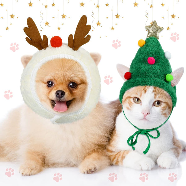 Xuniea Green Santa Dog Hat, Adjustable Antler Costume for Dogs & Cats, Cute Christmas Tree Hat for Small Pets