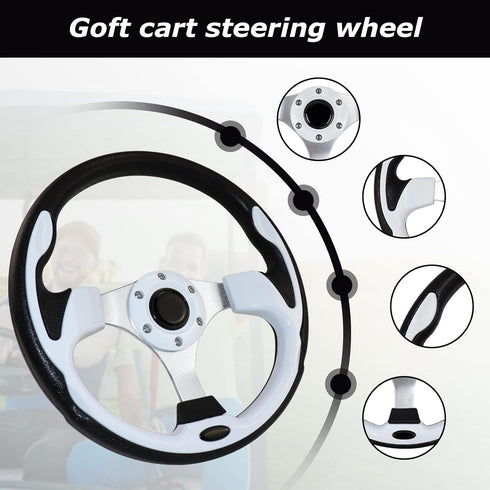 Universal Golf Cart Steering Wheel - Skid Steering Wheel for Club Car EZGO RXV, TXT, Yamaha, Precedent, Tempo, DS