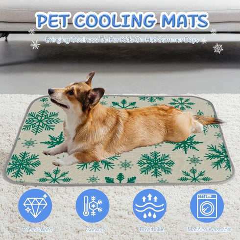 Generic 28" X22" Cooling Pads for Dogs Ice Silk Large Cooling Mat for Dogs Snowflakes Green Large Dog Bed Washable Pet