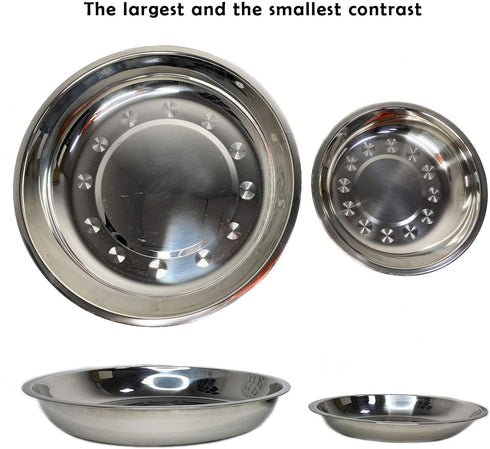 kathson Stainless Steel Cat Bowl, 4 pcs Shallow & Wide Dishes for Cats & Dogs, Fits Elevated Stands (10.22 Inch Dia.)