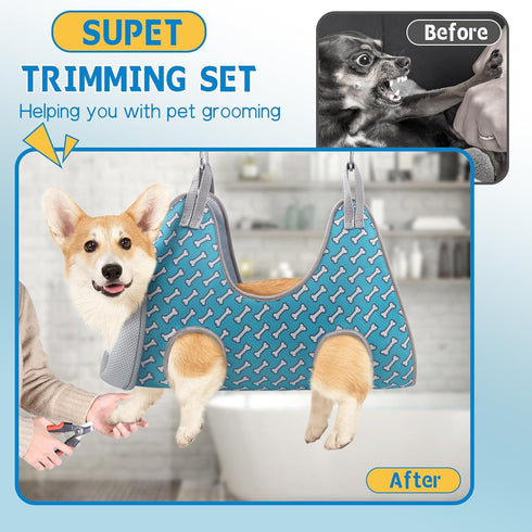 Supet Dog Grooming Hammock for Small Dogs and Cats, Coral Blue, Relaxation Restraint for Nail Trimming