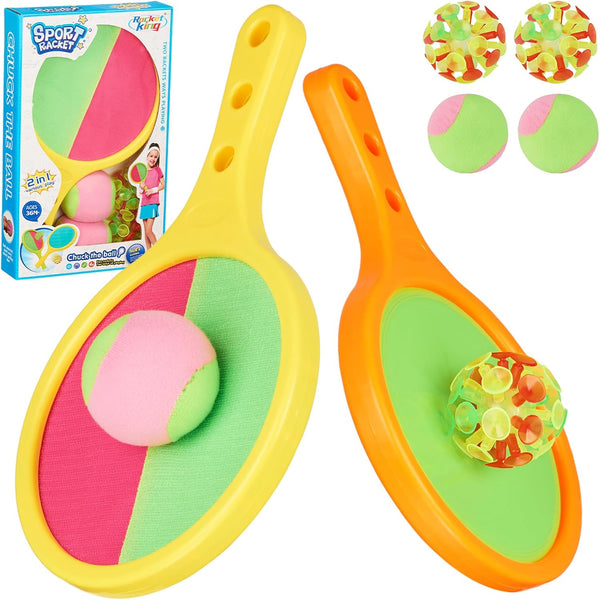 Toss and Catch Game Ball Set - 2024 Upgrade Handheld Sticky & Suction Rackets with 2 Balls, Summer Yard Beach Toys for