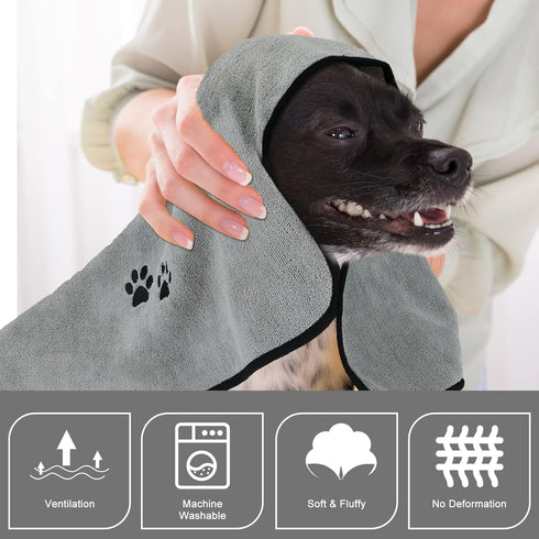 2 Pieces Microfiber Pet Bath Towel, Soft Absorbent Drying Towel for Small Medium Large Dogs and Cats (35 x 20 Inch Grey)