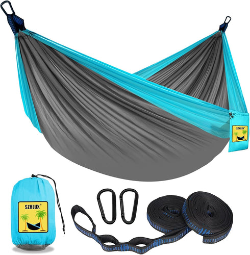 SZHLUX Camping Hammock Double & Single Portable with 2 Tree Straps and Carry Bag, Great for Outdoor, Indoor, Beach