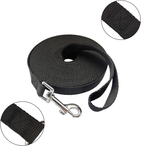 Nylon Training Dog Leash for Small Medium Large Dogs, 15ft 20ft 30ft 50ft Long Leash for Obedience (1" x 30ft, Black)