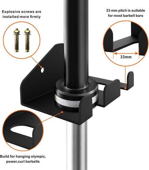 Vertical Barbell Mount Rack, Olympic Barbell Hanger, Double Barbell Holder Wall Mount, Space Saving Garage Gym