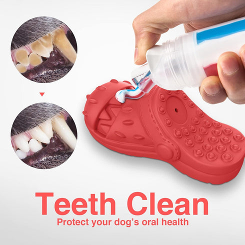 Indestructible Squeaky Dog Toys for Aggressive Chewers, Tough Chew Toys for Medium/Large Dogs, Heavy Duty (Slipper-Red)
