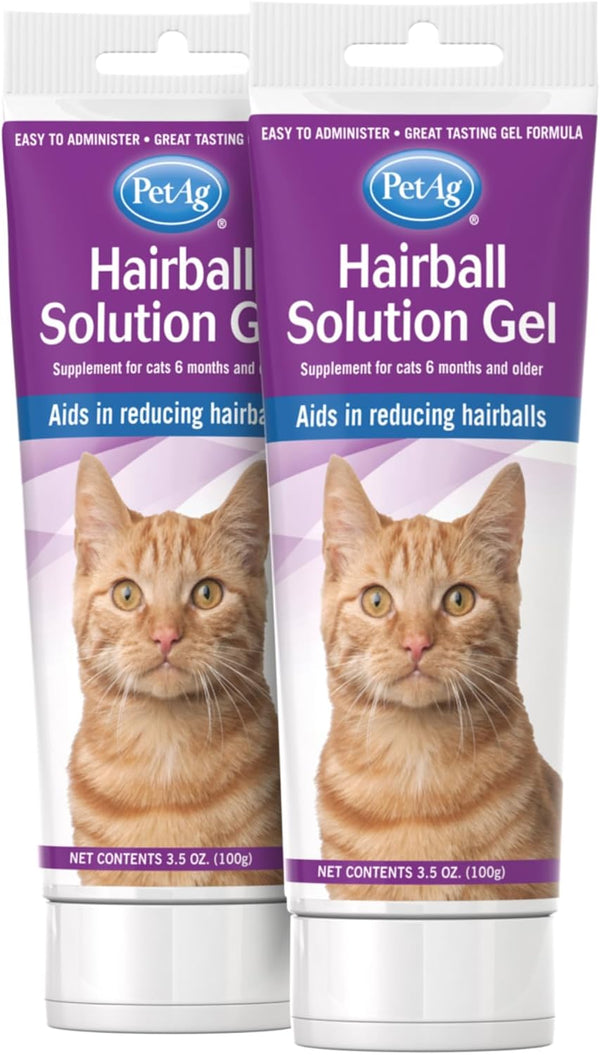 PetAg Hairball Solution Gel Supplement for Cats, 3.5 oz, Pack of 2 - Helps Prevent Hairballs in Cats 6 Months+