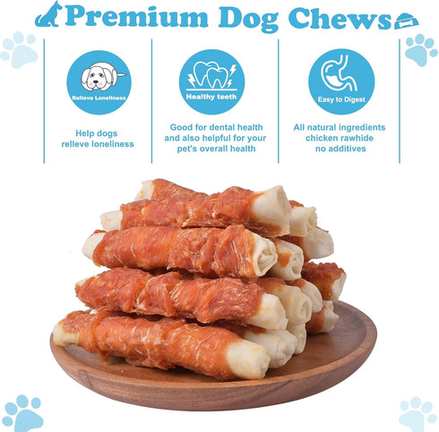 0.5lb/227g Dog Treats Chicken Wrapped Rawhide Rolls Healthy Dog Chews Long Lasting