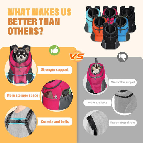YUDODO Dog Backpack Carrier with Storage Pockets, Breathable Front Pack for Small Dogs and Cats (L(9-14lbs), Rose)