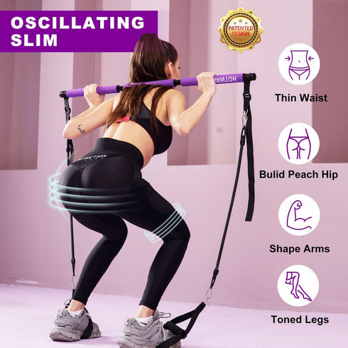 Ultimate Pilates Bar Set with Multiple Resistance Bands, Abdominal Rollers, Squat Machine, Portable Home Gym for Men