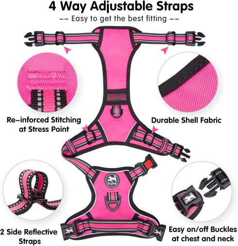 PoyPet No Pull Dog Harness, Reflective Adjustable No Choke Vest with Front & Back Leash Attachments for Small Medium