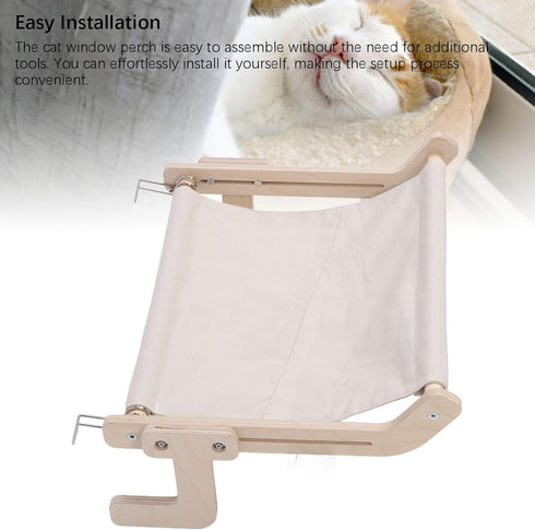 Phefop Hammock Cat Window Perch Modern Wooden Cat Foldable Pet Bed with Sturdy Structure for Windowsill Bedside Drawer
