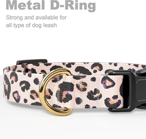 Personalized Adjustable Dog Collar for Medium Dogs, Cute Leopard Puppy Collar for Boy and Girl Dogs, Pink