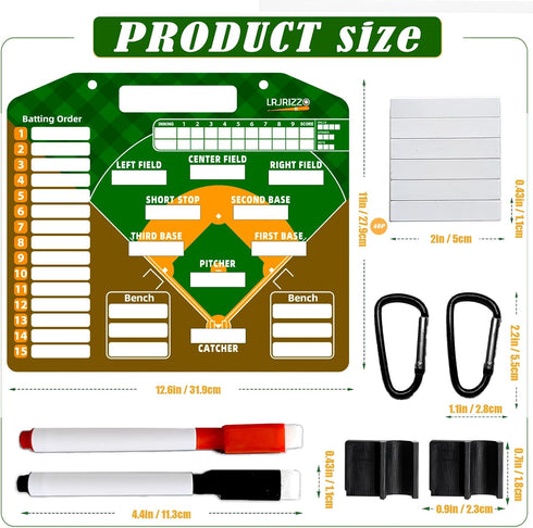 Magnetic Baseball Lineup Board - Baseball Lineup Cards for Dugout, Clipboard for Coaches, Softball Marker Boards (Brown)