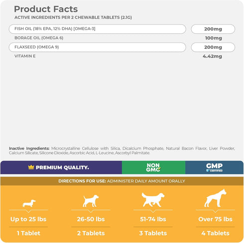 Omega 3 Fish Oil for Dogs, 120 Chewable Tablets with Omega 3, 6, 9, Vitamin E for Shedding, Dry Skin, Joint Support