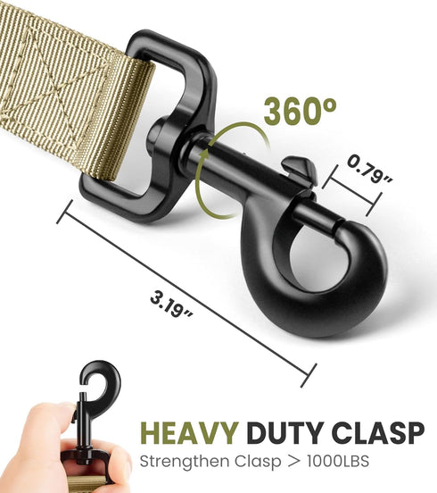 OutdoorMaster Bungee Dog Leash - Heavy Duty with Shock Absorption and 2 Padded Handles (Khaki Upgraded, 6 FT)
