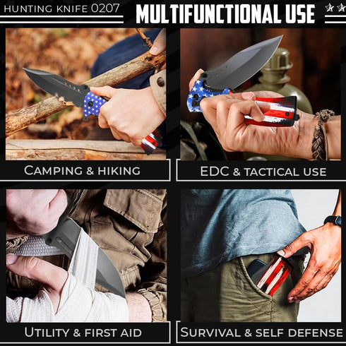 Grand Way Spring Assisted Pocket Knife, American Flag Tactical Knife for Men and Boys, Folding Knife