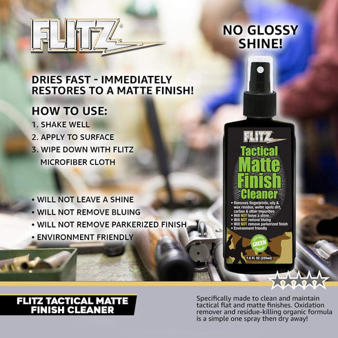 Flitz Tactical Matte Finish Cleaner, 7.6oz Gun Cleaner Spray, Fast-Drying Cleaning Solution