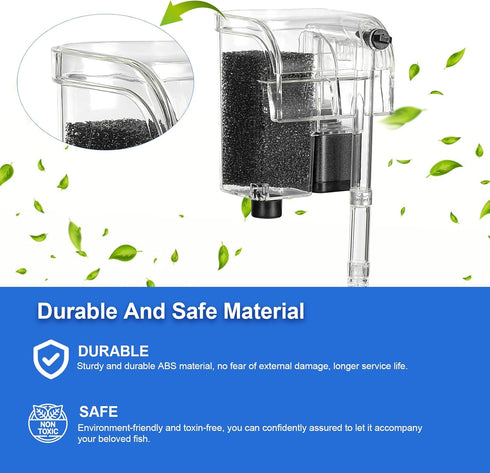 DaToo Hang On Waterfall Aquarium Filter, Small Fish Tank Filter, Quiet 66GPH, 3W Adjustable for 2 to 8 Gallons