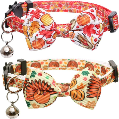 Lamphyface Thanksgiving Cat Collar with Bow Tie and Bell, Adjustable Breakaway Safety for Kitty