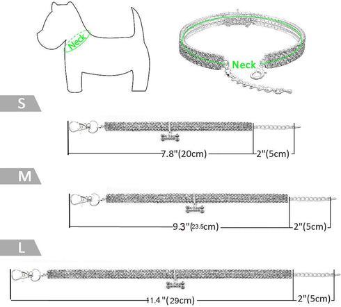 Rhinestone Pet Collar - Sparkling 3 Rows Crystal Diamond Adjustable Wedding Collar, Puppy Girl Bling Necklace for Small