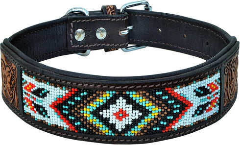 Leather Dog Collar, Western Style, Heavy Duty, Hand Tooled, Adjustable, for Puppies and Big Dogs